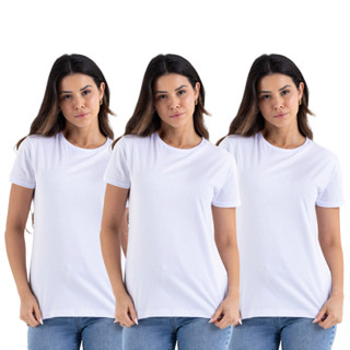 Kit 3 Camiseta Baby Look Feminina 100% Algodão em Oferta na Shopee