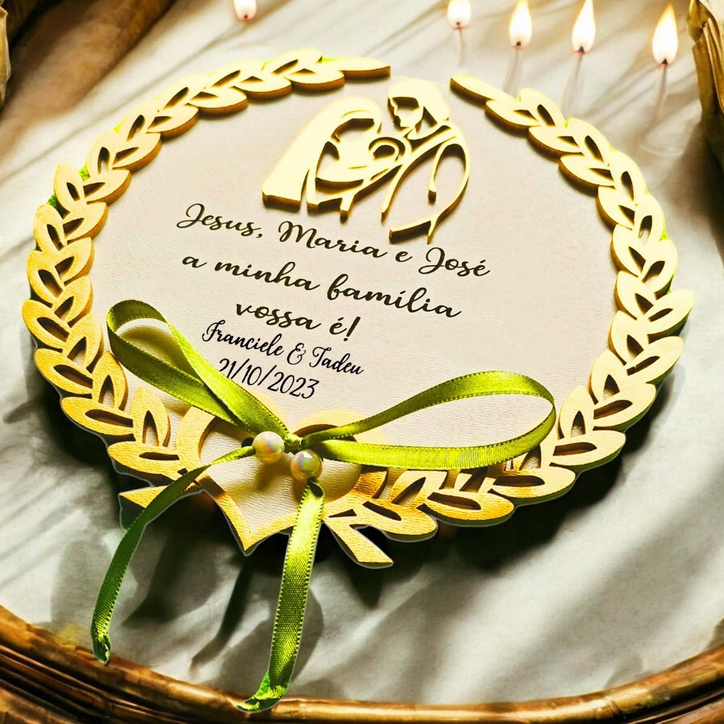 Lindo Porta Alianças Dos Noivos Ramos De Oliveira Dourado Sagrada Família Personalizado