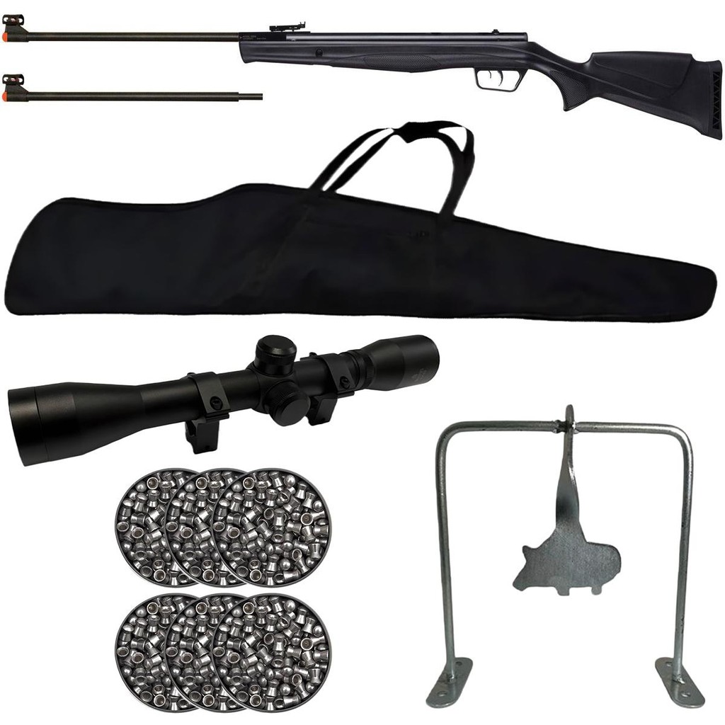 Carabina Black Panther Nitro 60kg 10609GP Duo 4.5/5.5mm Beeman+Javali+Luneta 4x32+Capa+ 6 Chumbos