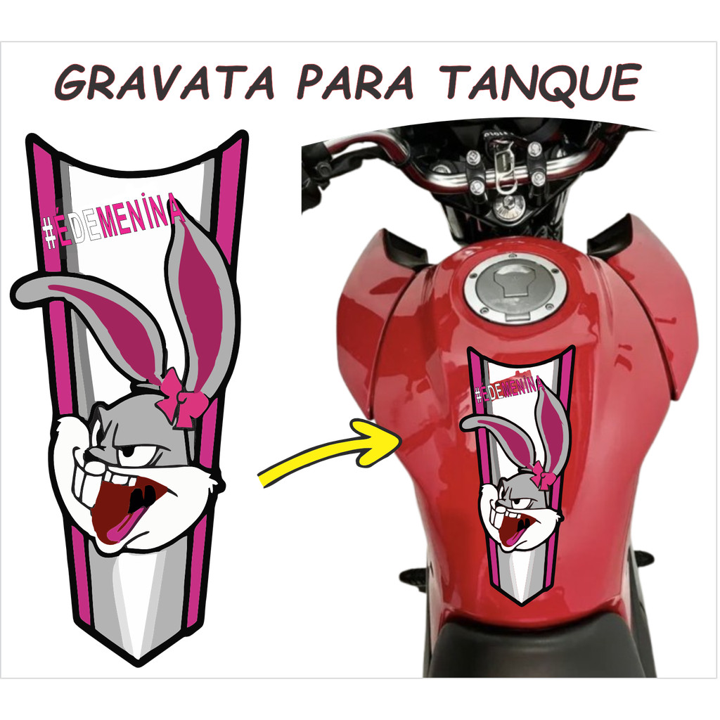 Gravata Adesiva para moto laminado NÃO DESBOTA Pernalonga Titan Fan Auto Colante Universal ENVIO IMEDIATO