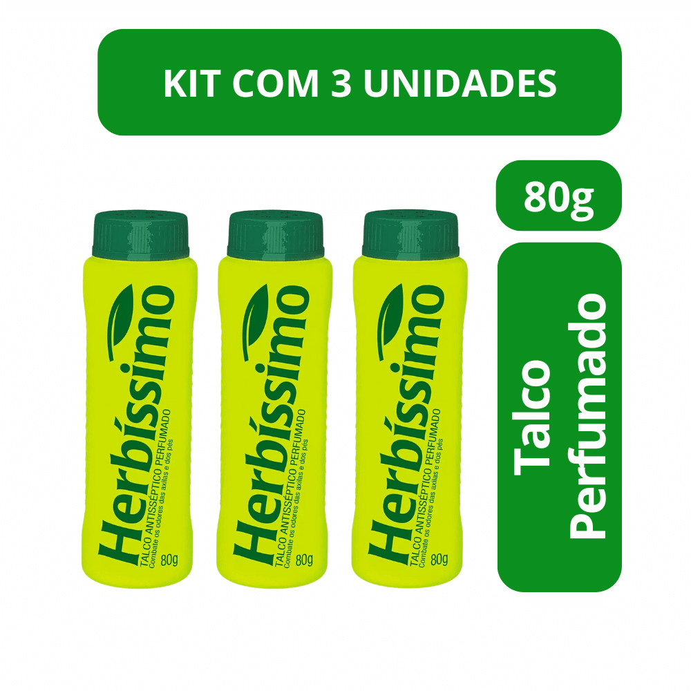 Kit c3 Talco Antisséptico Herbíssimo Perfumado 80G Contra Coceiras e irritações