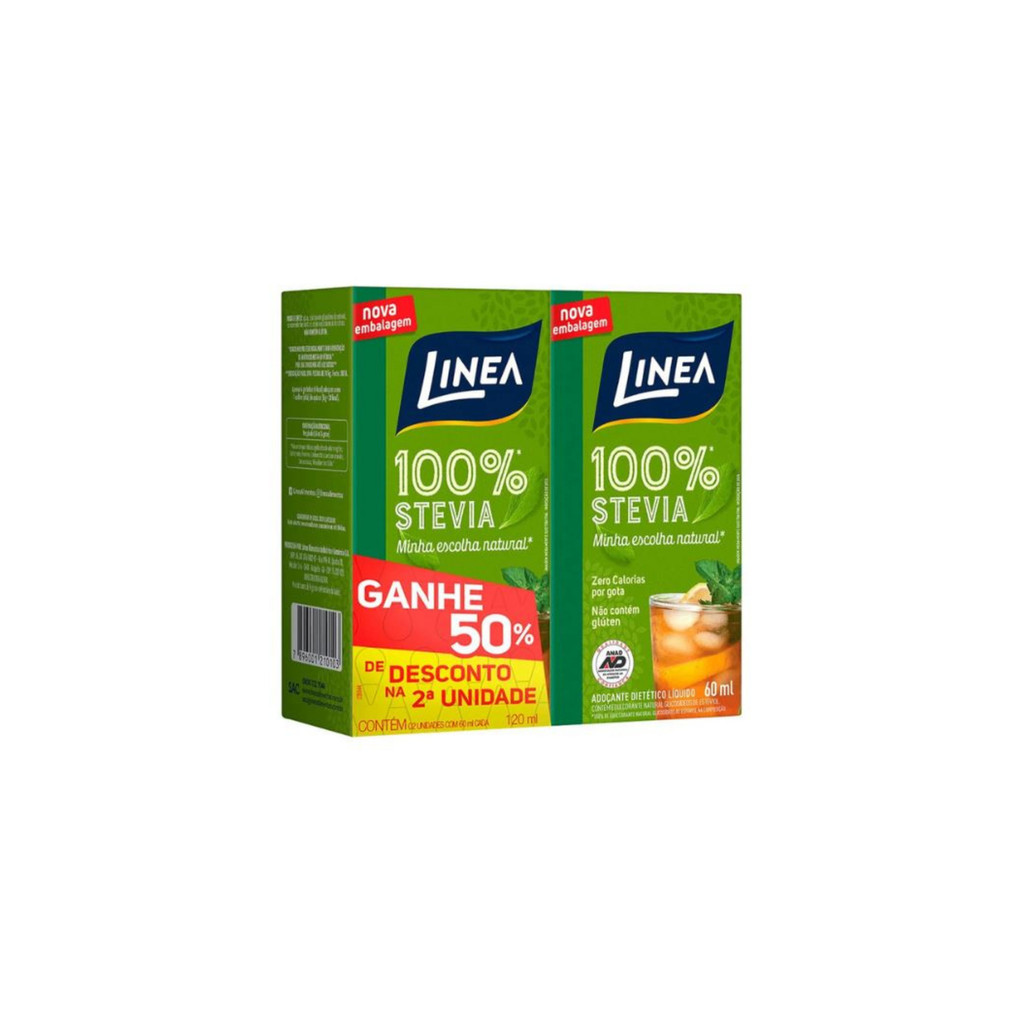 Pack Adoçante Líquido s/ Gluten Stevia Linea 60ml Cada 2Un.