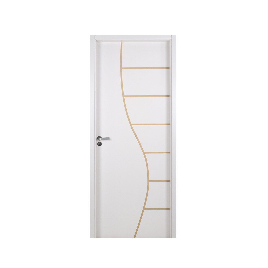 Kit Porta de Madeira Decorada 215x84cm com Batente de Mdf Ultra 12cm Cantareira Mgm Abertura Direita Branco