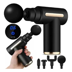 Massageador Elétrico Profissional Muscular Pistola Portátil Original c/ 6 Níveis e 4 Ponteiras