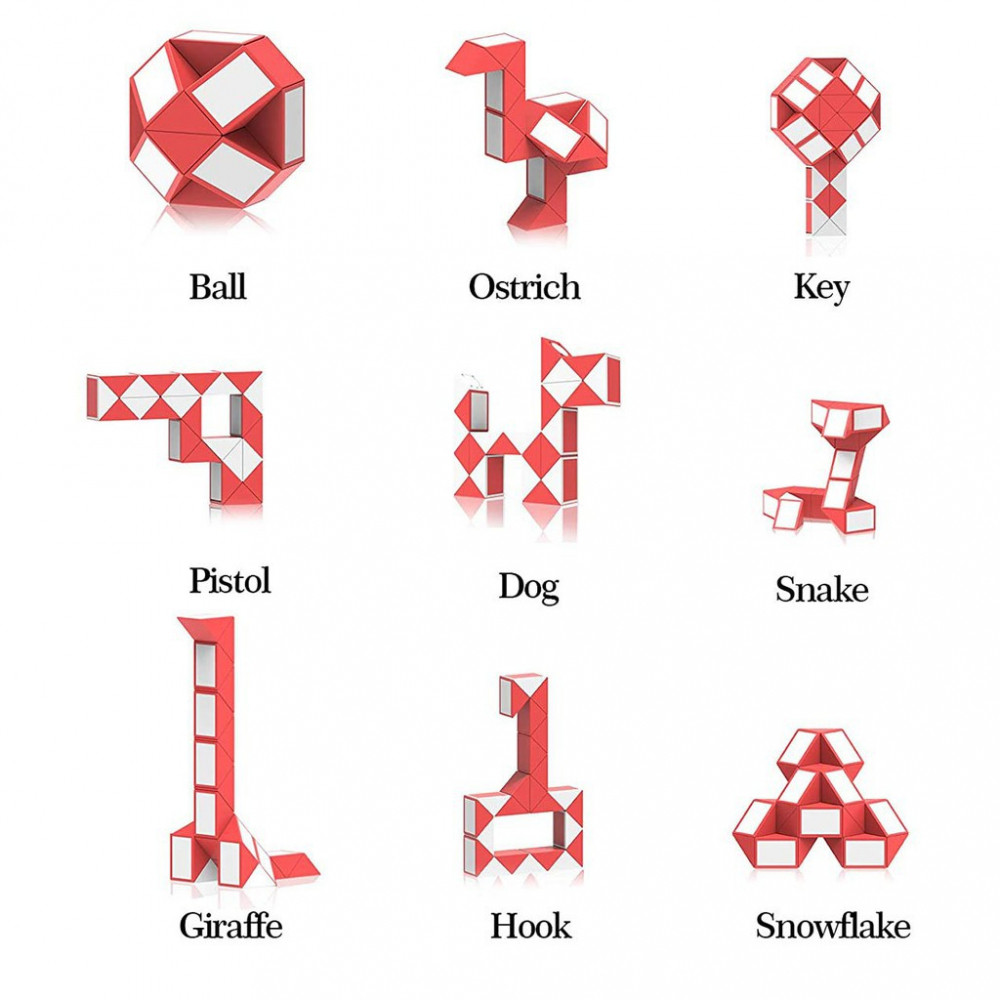 QiYi Magic Snake 24/36/48/60/72 Blocks Magic Ruler Cube Puzzle Cube Twist Puzzle for Children(Vermelho e Branco)