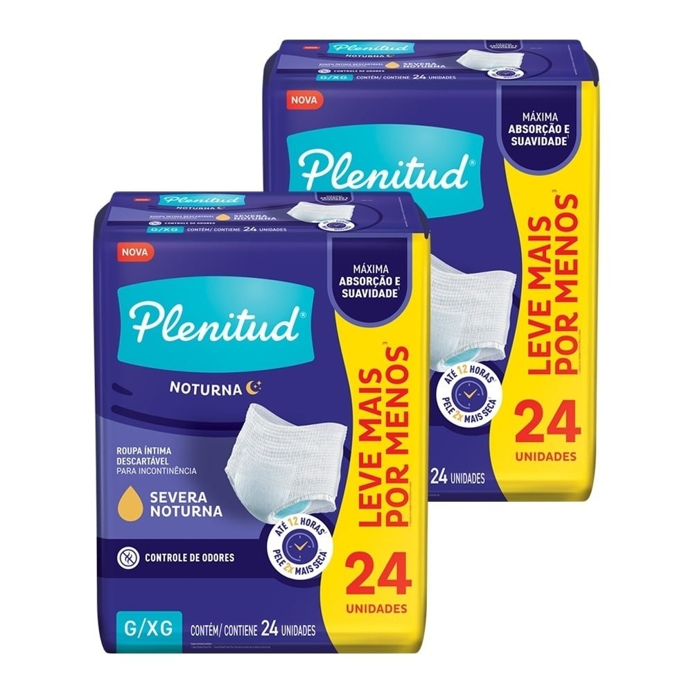 Fralda Descartável Plenitud Noturna G/XG Roupa Íntima - 2 Pacotes com 24  Fraldas - Total 48 Tiras