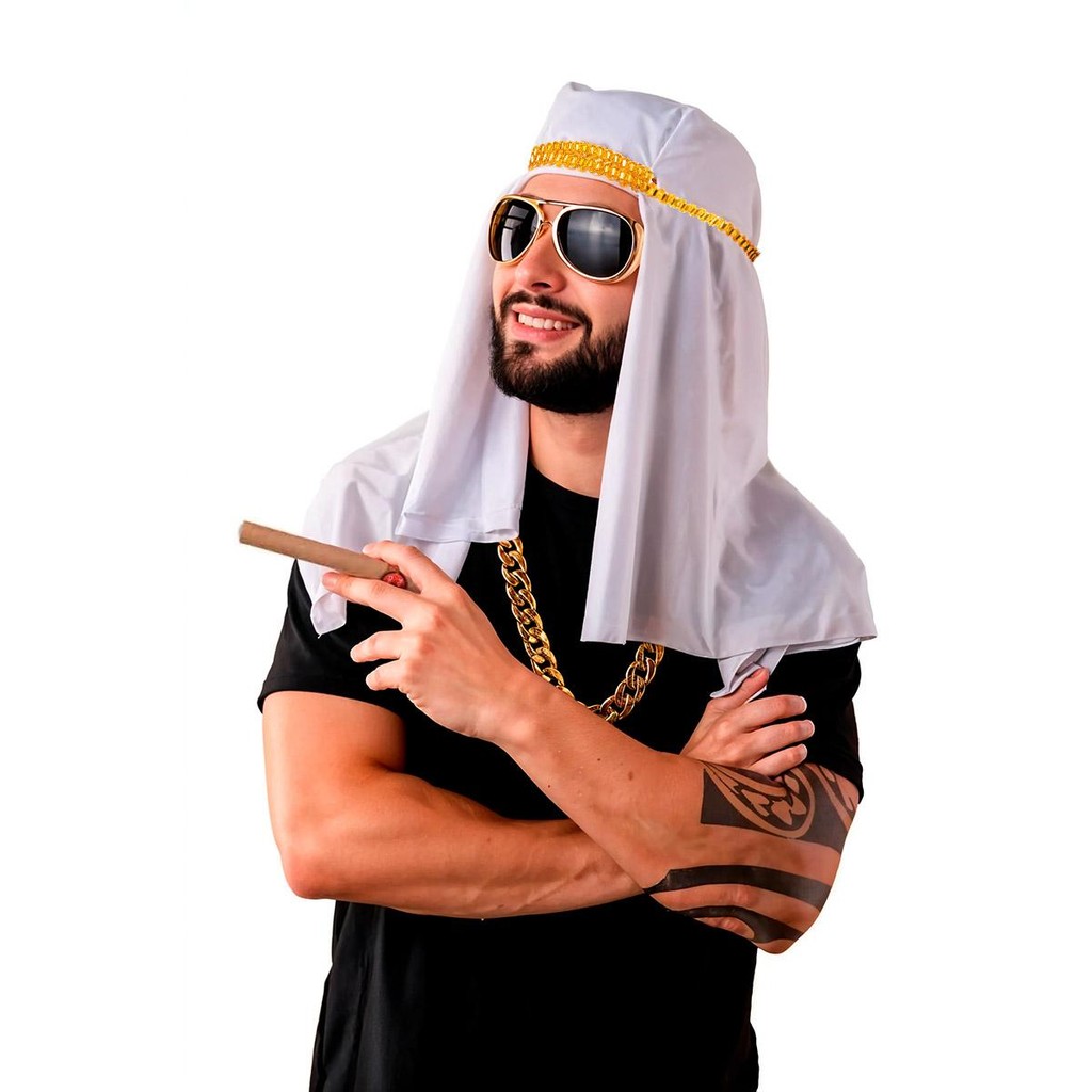 Turbante Arabe Masculino Adulto Branco e Dourado de Luxo pra Festa Fantasia e Carnaval em Oferta na Shopee