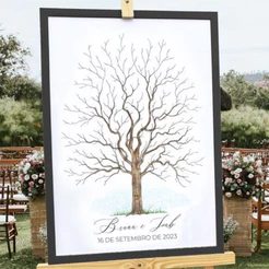 Quadro Placa Recepção De Casamento Árvore Digitais marcadas