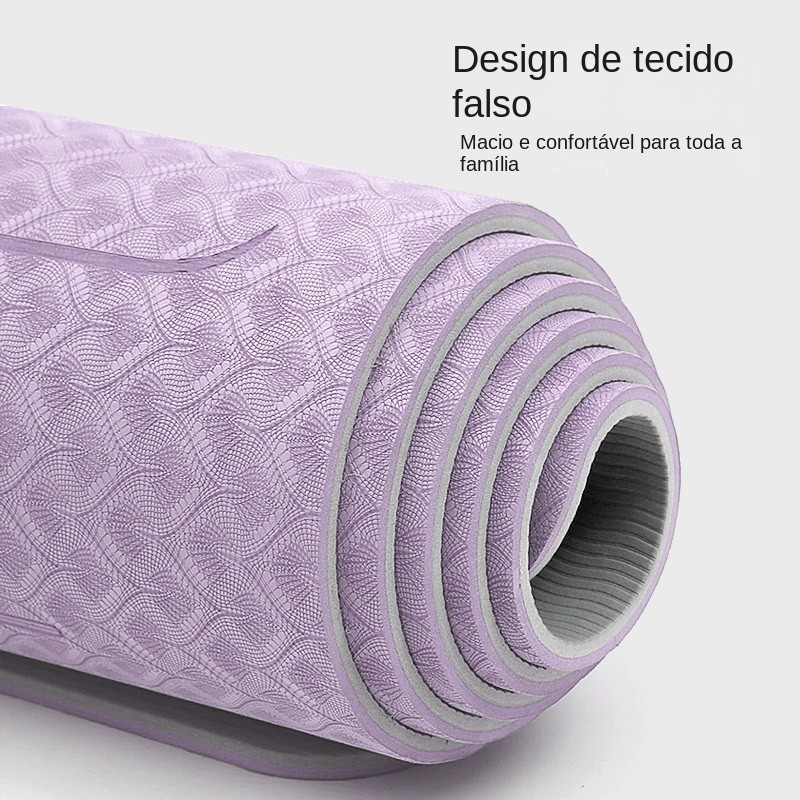 Tapete de yoga TPE absorção de choque, antiderrapante, engrossado 8mm, cinto leve à prova de choque, linha guia asana