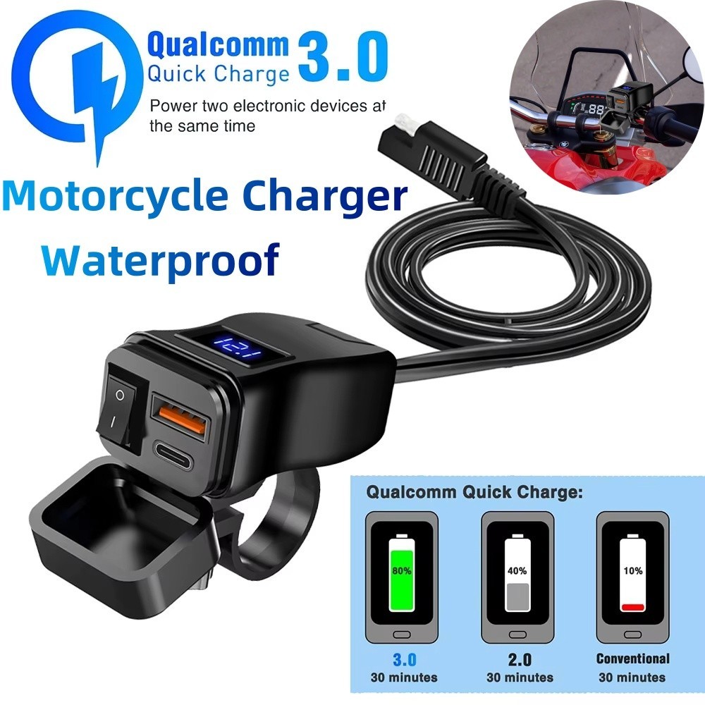 Carregador De Motocicleta QC3.0 Duplo USB Rápido Adaptador De Energia Soquete Com Interruptor À Prova Dwaterproof Água V