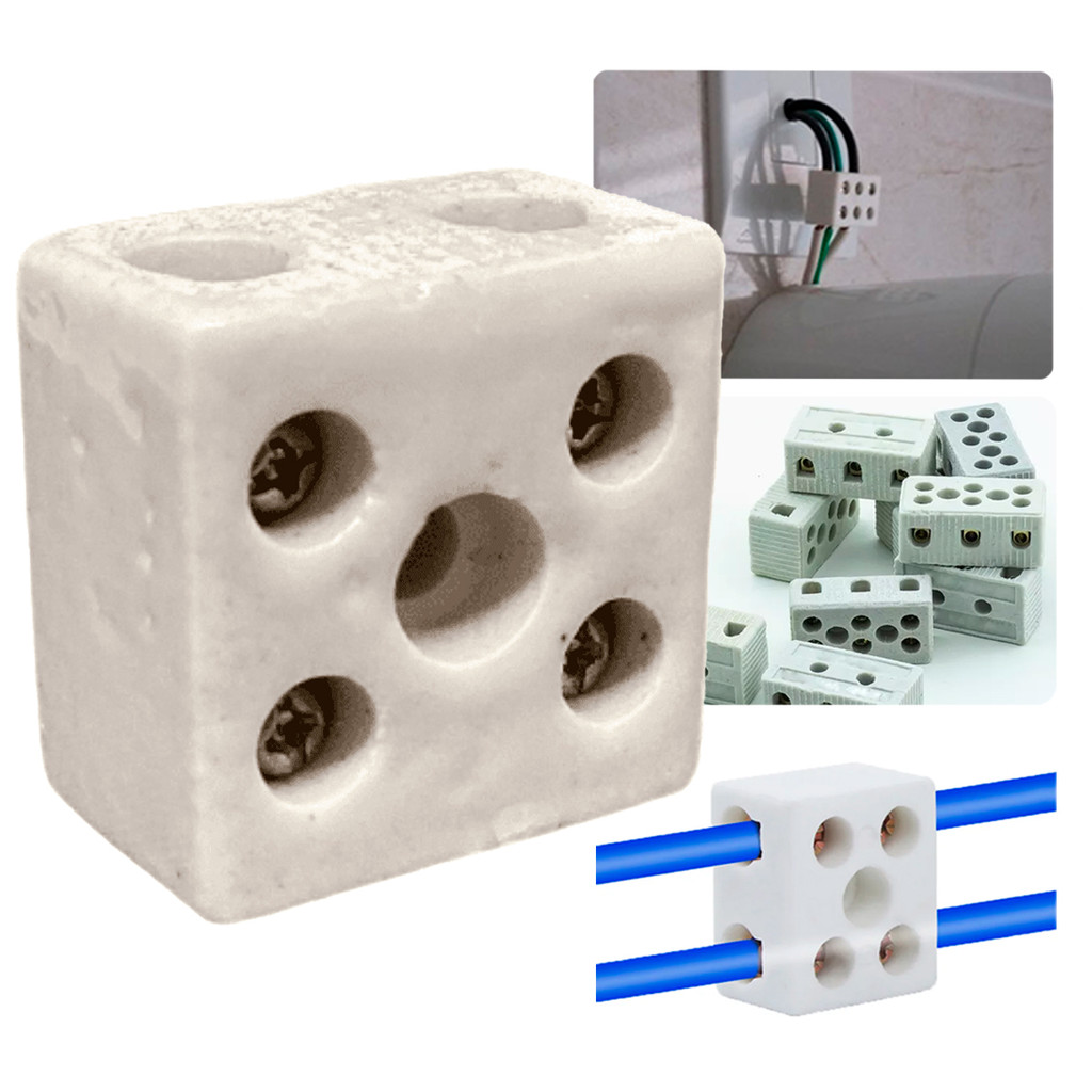 Kit 5 Conector Porcelana p/ Chuveiro 2Polos 16mm Conector Elétrico Louça Cerâmica emenda Cabos Fios