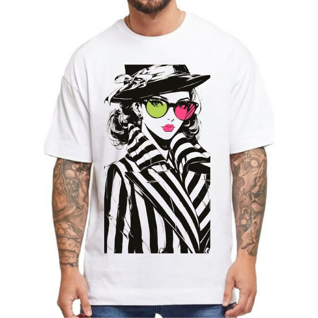 Camiseta Retro Girl Poderosa Oversized Algodão Premium Blusa Camisa Casual Unissex Feminino Masculino 100% Algodão