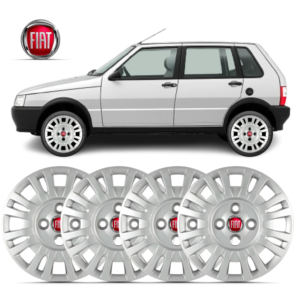 Kit 4 Calota Aro 13 Uno 2004 2005 2006 á 2010 Com Emblema