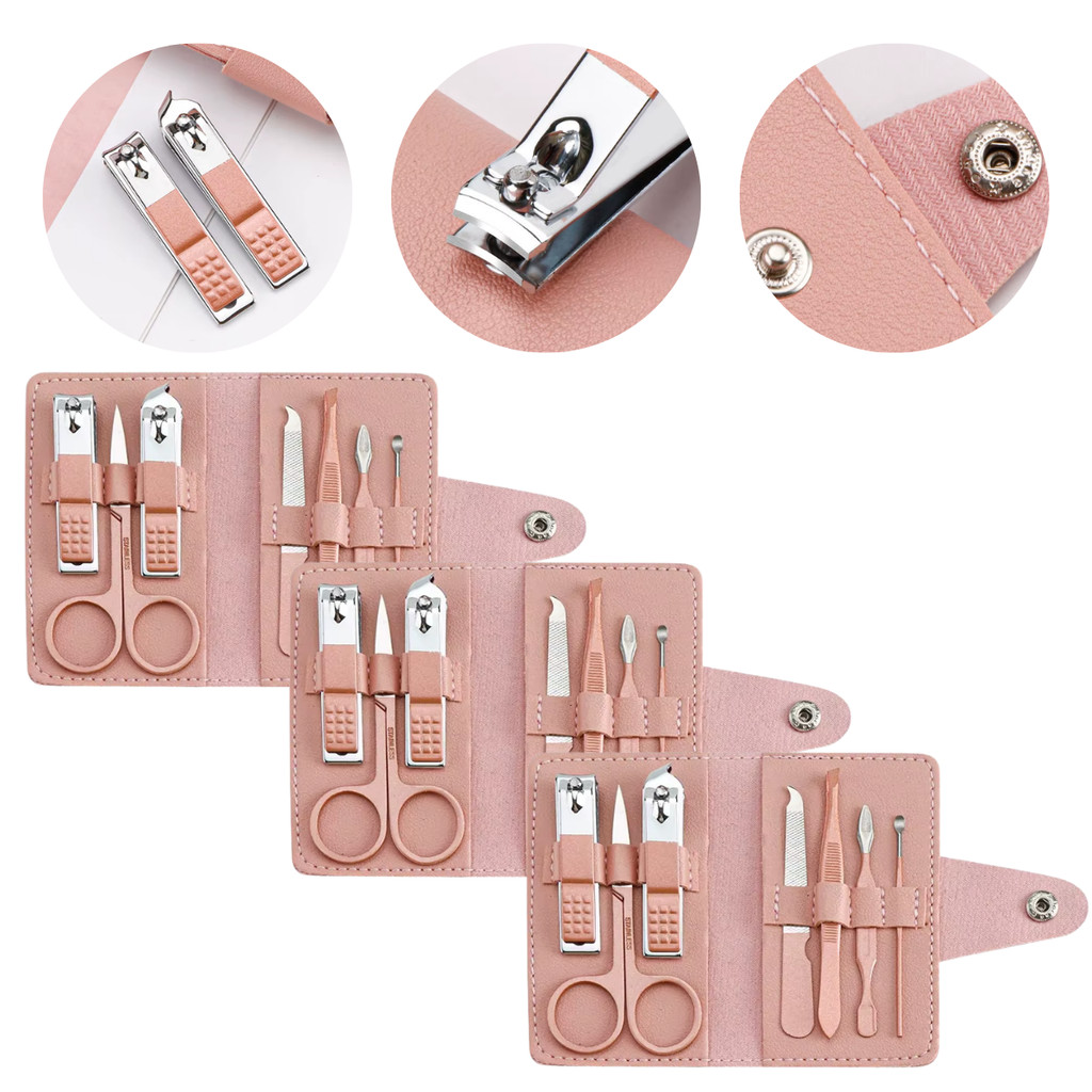 3 Kit Cortador De Unha Carbono Conjunto Com 7 Peças Tesoura Pinça Com Estojo