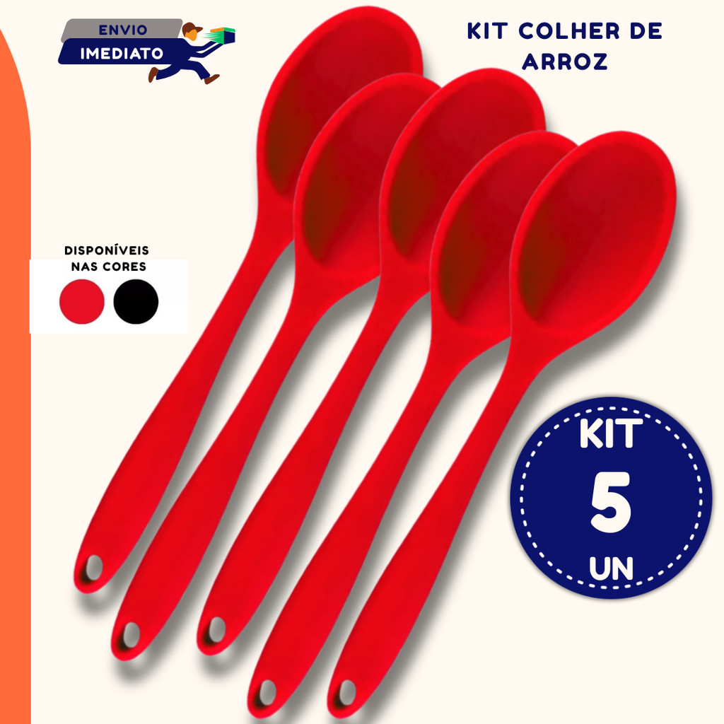 Colher De Silicone Vermelho Preto Para Arroz Utensílio Cozinha Antiaderente 1 3 5 Unidades
