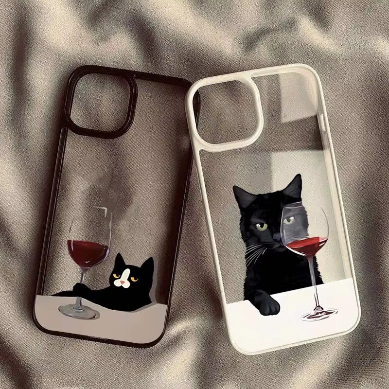 Capa De Telefone Para Samsung A56 A35 A54 A06 A26 A05S A55 A15 A36 A16 A12 A52 A34 5G A32 Bonito Gato Taça Bebida Clara
