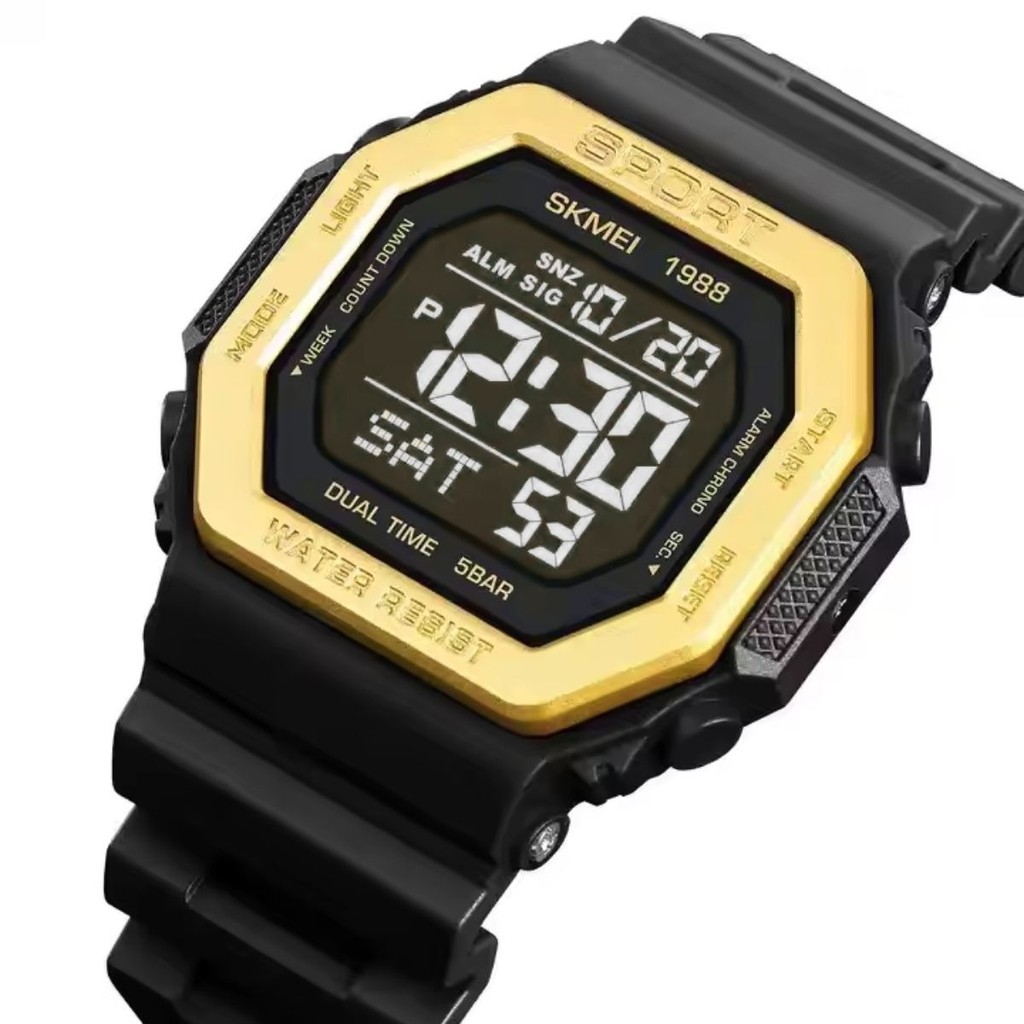 Relógio Masculino Skmei 1988 Preto Dourado Digital Resistente à água Esportivo Original