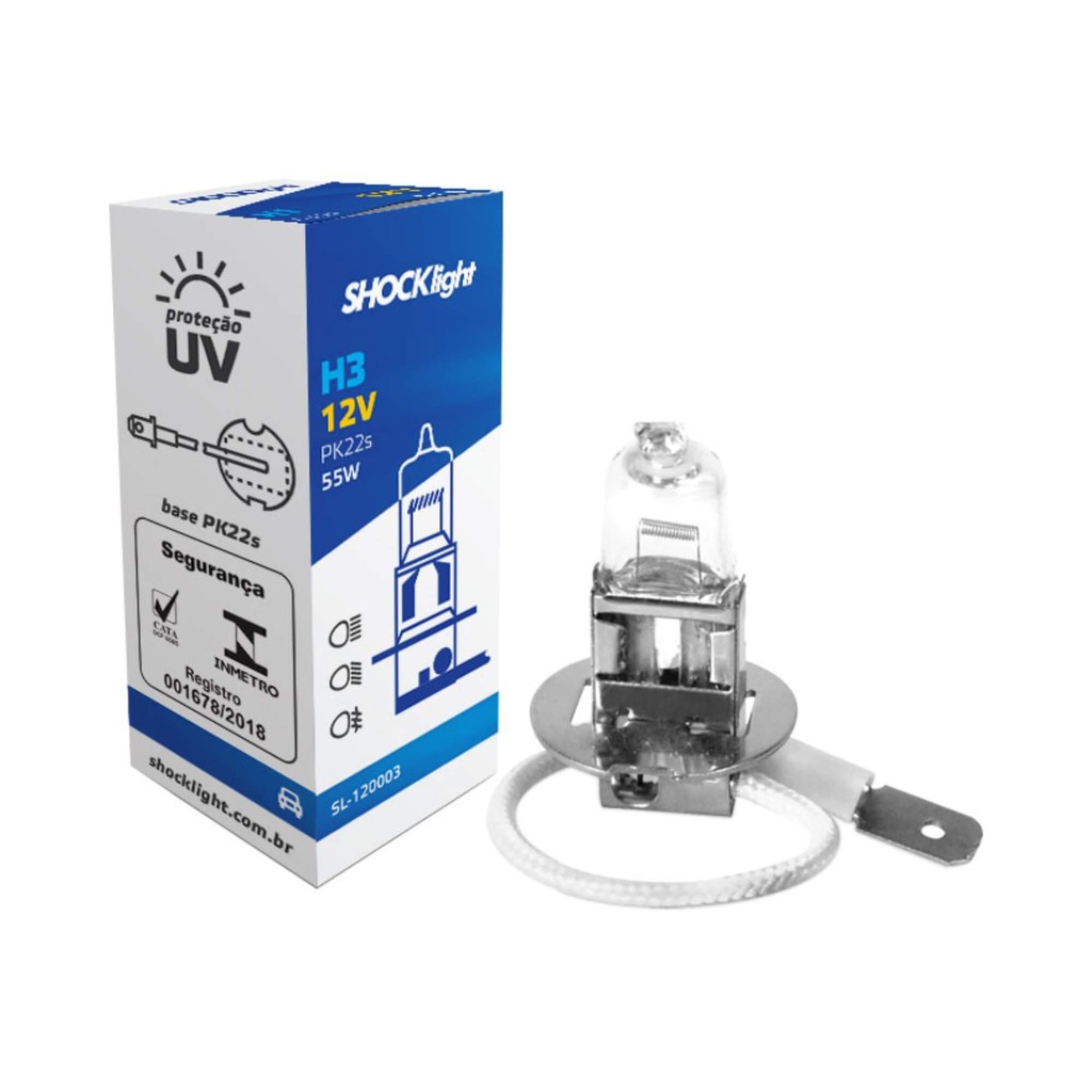 Lâmpada Automotiva Halógena Standart H3 12V 55W PK22S Shocklight SL-120003 Carro em Oferta na Shopee