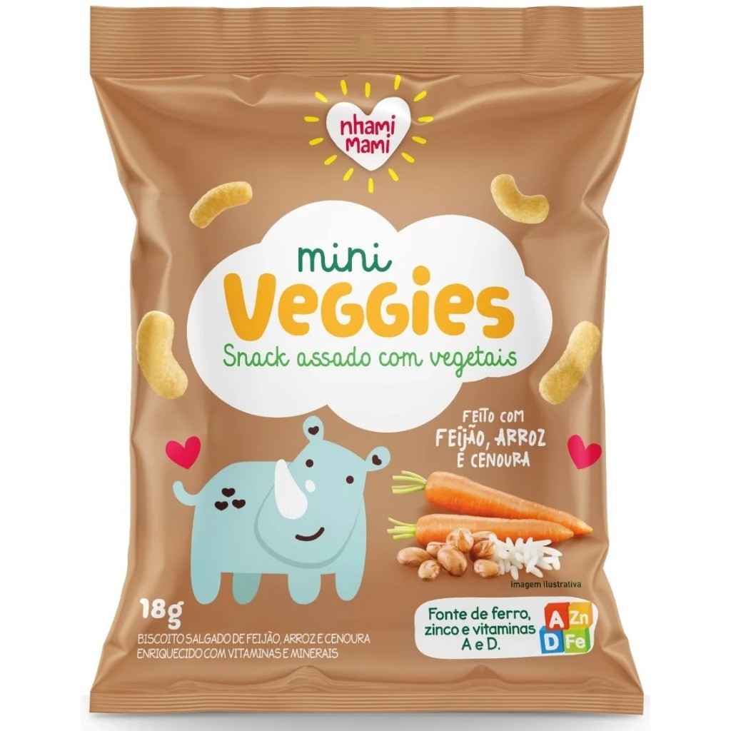 MINI VEGGIES FEIJÃO ARROZ E CENOURA 18g - NHAMI MAMI