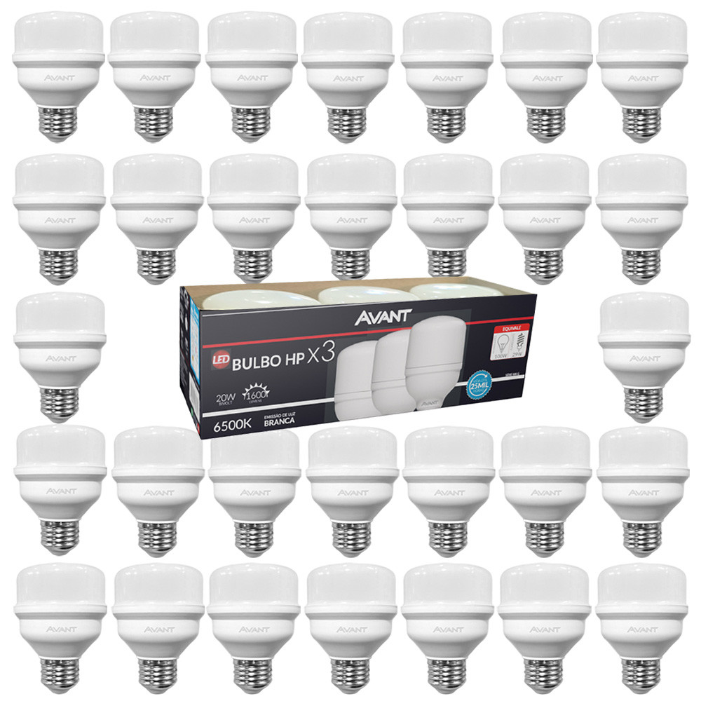 Kit 30 Lâmpada Bulbo 20w Soquete E27 Luz Branco Frio 6500K 127v 220v Led Avant