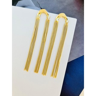Brincos folheados a ouro de festa modelo fita longo organico