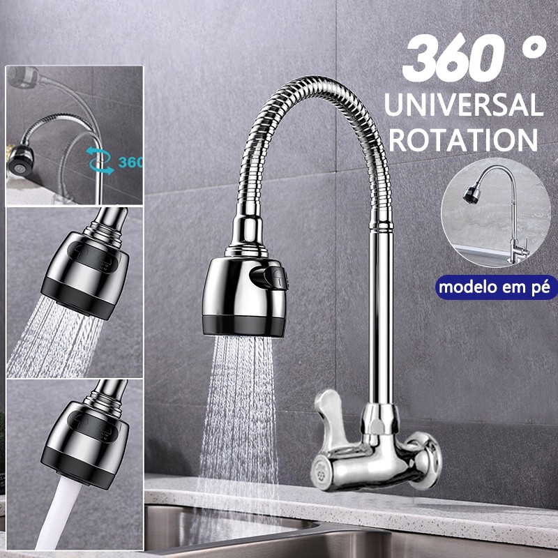 Torneira De Cozinha De Parede Com Pulverizador Para Pia Flexível parede flexível dupla função abs Material em Oferta na Shopee