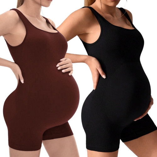 Kit 2 Macaquinhos Macacão Gestante Grávida Curto Ribana Premium Estiloso Confortável