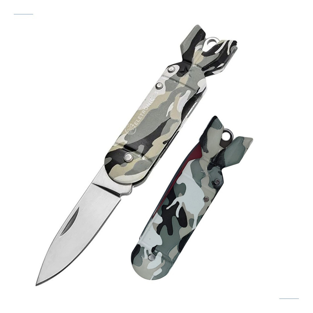 Chaveiro Canivete Esportivo Camuflado Míssil Pesca Camping Cor Camuflagem Verde
