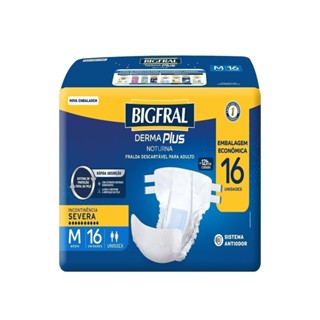 Fralda Descartável Adulto Bigfral Derma Plus Noturna Econômica Tamanho M - 4 Pacotes com 16 Fraldas - Total 64 Tiras em Oferta na Shopee