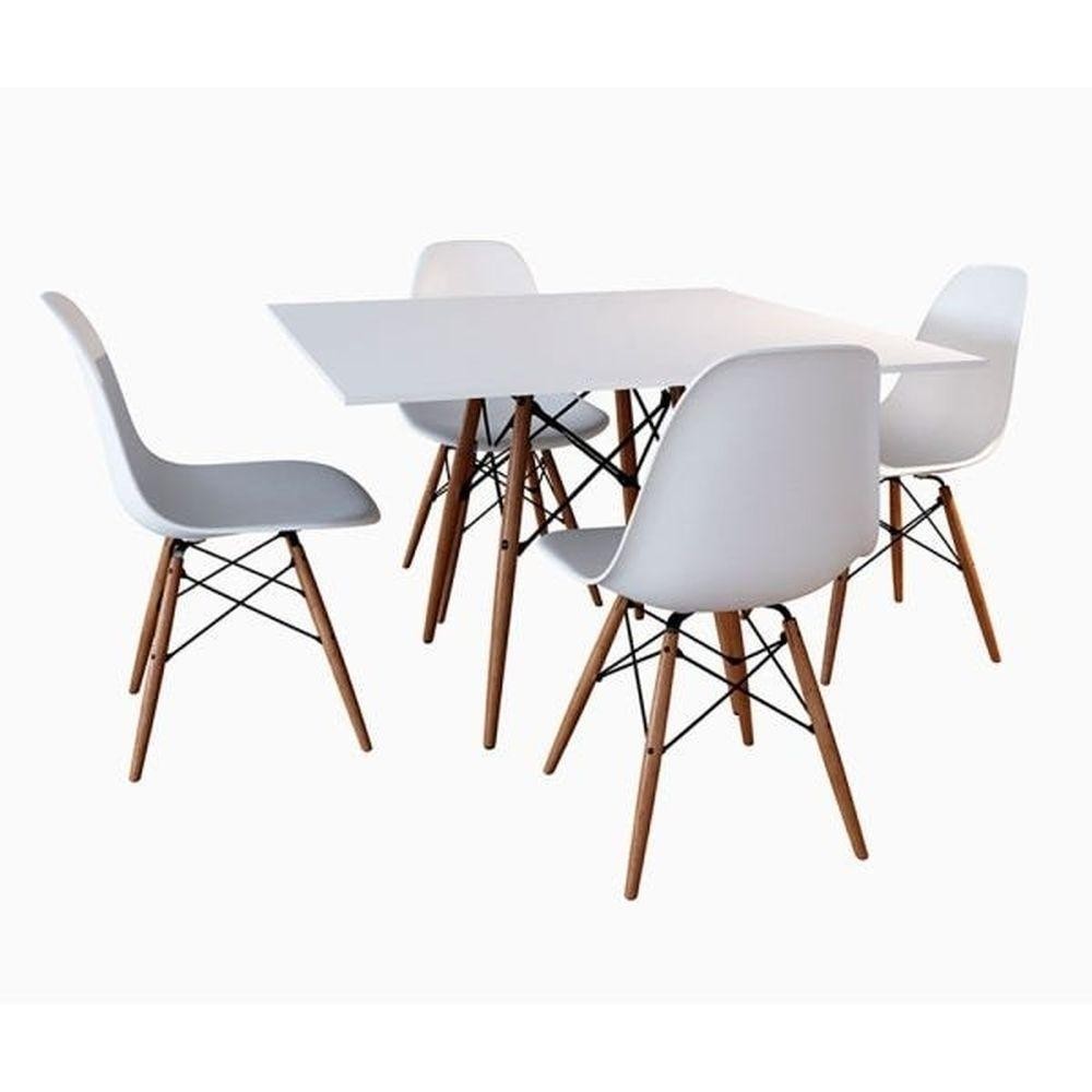 Conjunto De Mesa De Jantar Eames Eiffel Quadrada 90cm Tampo De Madeira Branco Com 4 Cadeiras Brancas em Oferta na Shopee