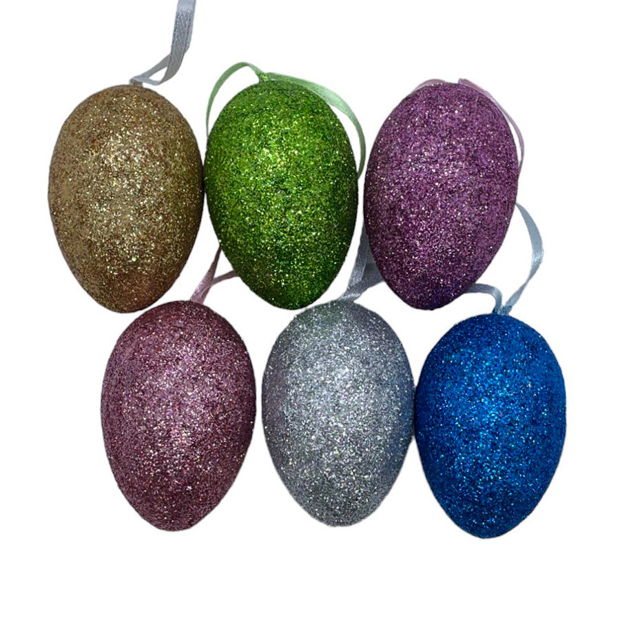 Ovinhos de Páscoa Coloridos com Glitter para Pendurar - 6cm - 6 unidades - Rizzo em Oferta na Shopee