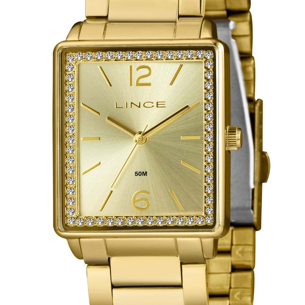RELÓGIO LINCE FEMININO QUADRADO DOURADO LQG4737L C2KX