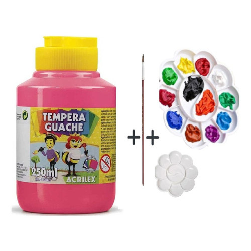Tinta Guache Rosa Acrilex 250ml Godê Píncel Escolar