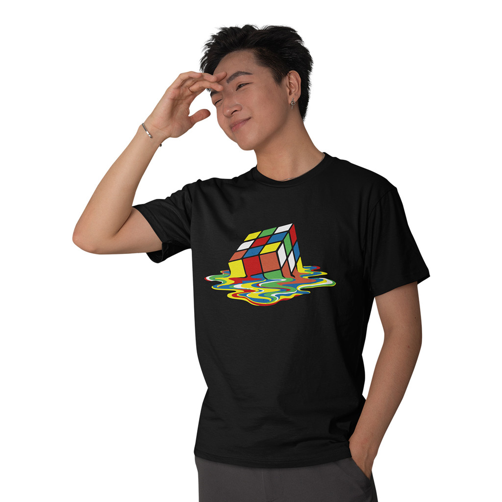 Camiseta Masculina Cubo Mágico Tinta derretendo QuebraCabeça