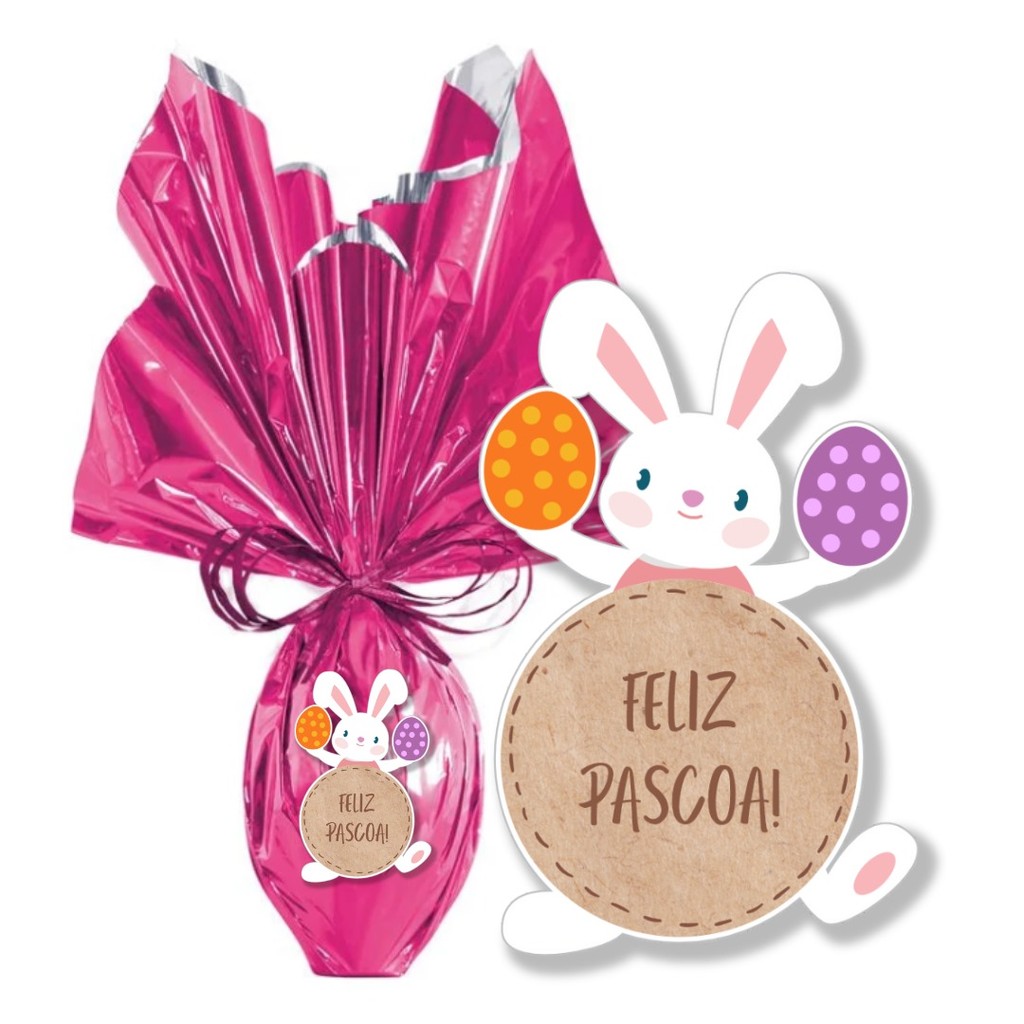 140 ETIQUETAS OVO DE PASCOA ADESIVAS COELHINHO FELIZ PASCOA 4 X 2,5 ( ADESIVA ) - Stationery