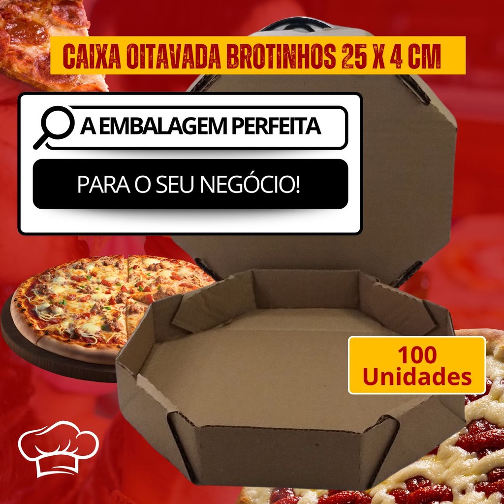 Kit 100 Caixa De Pizza 25cm Oitavada Brotinho Papelão