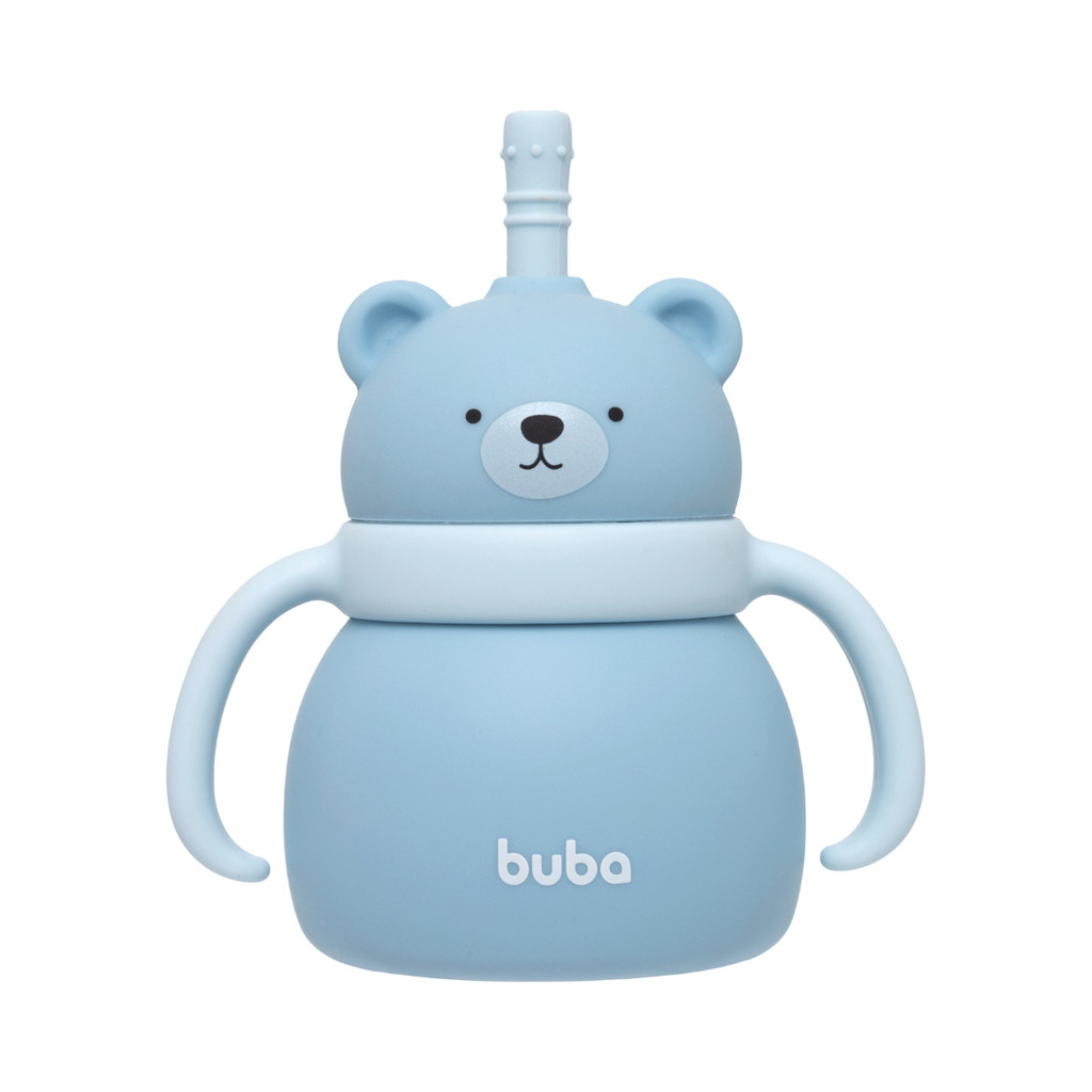 Copo de Treinamento em Silicone com Canudo Ursinho Azul Buba