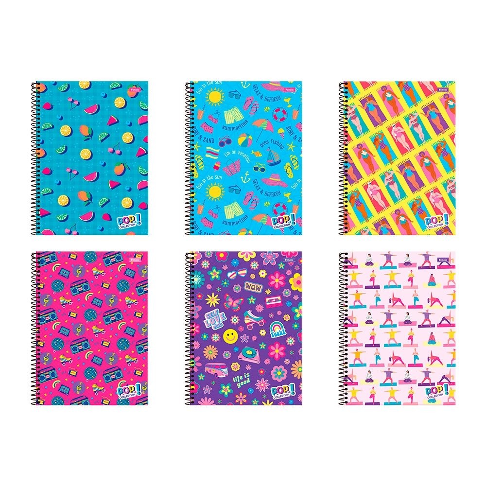 Caderno Espiral Foroni Universitário Capa Dura 1 Matéria Pop Collection 96 Folhas - Embalagem com 4 Unidades em Oferta na Shopee