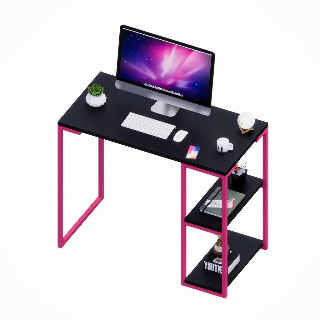 Mesa Industrial Escrivaninha 90 cm Prateleira MDF Gamer Pc Notebook Computador Estudo Escritorio Office