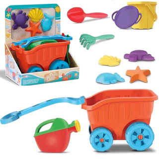 Brinquedo Carriola De Praia Laranja Com Acessórios Infantil Castelinho De Areia Forminhas Baldinho R