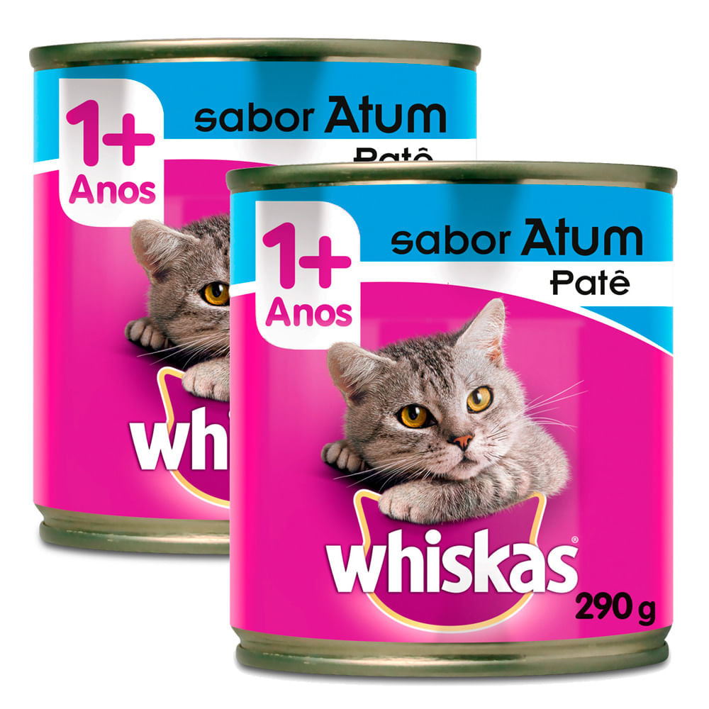Ração para Gatos Whiskas Adulto 1+ Anos Patê Sabor Atum Lata 290g | Kit com duas unidades - Pets