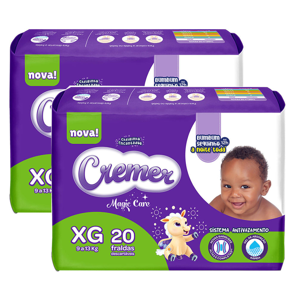 Kit 2 Fraldas Cremer Magic Care Tamanho XG com 20 Unidades cada - Mom & Baby