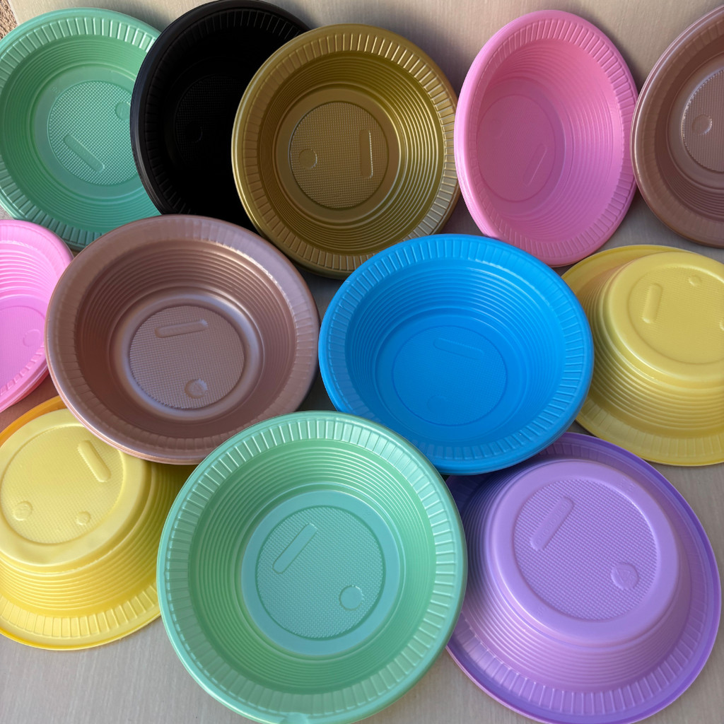 Prato Fundo Cumbuca Descartável Colorido Perolado 15cm