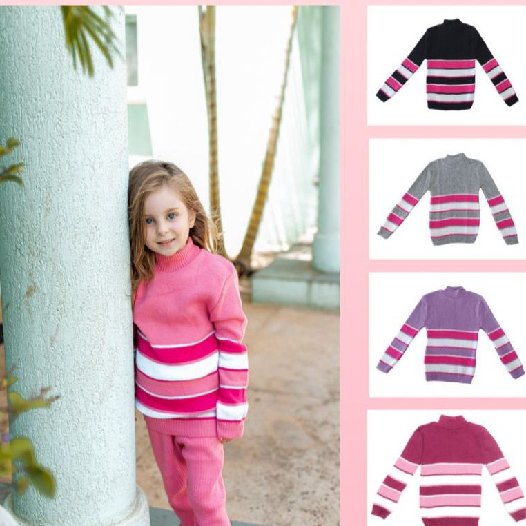 Blusa Cacharrel Lã Infantil Menina Manga Longa Diversas Estampas De 1 a 10 Anos