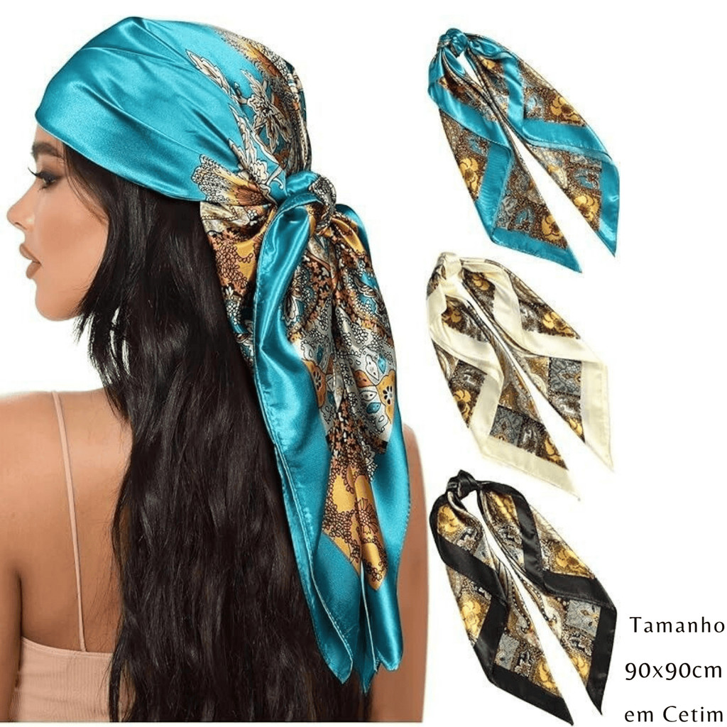 Lenço De Cetim Moda De Luxo Feminino Cabeça Cabelo e Pescoço Quadrado 90x90 Liso e Estampado Barato em Oferta na Shopee