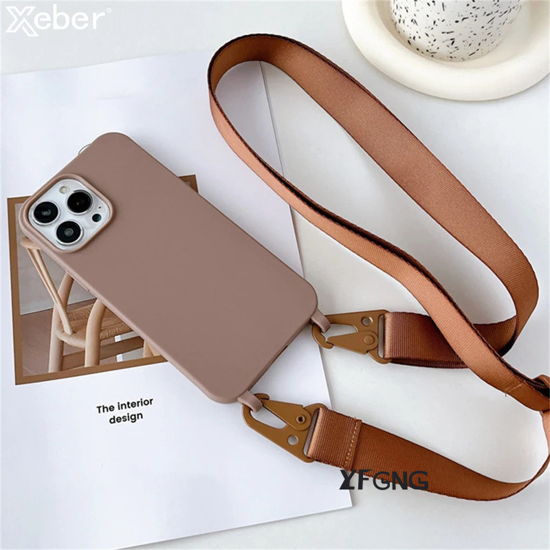 Crossbody Colar Cinta Cordão Fosco Silicone Caso Para iPhone 16 15 14 12 13 11Pro Max Capa À Prova De Choque em Oferta na Shopee