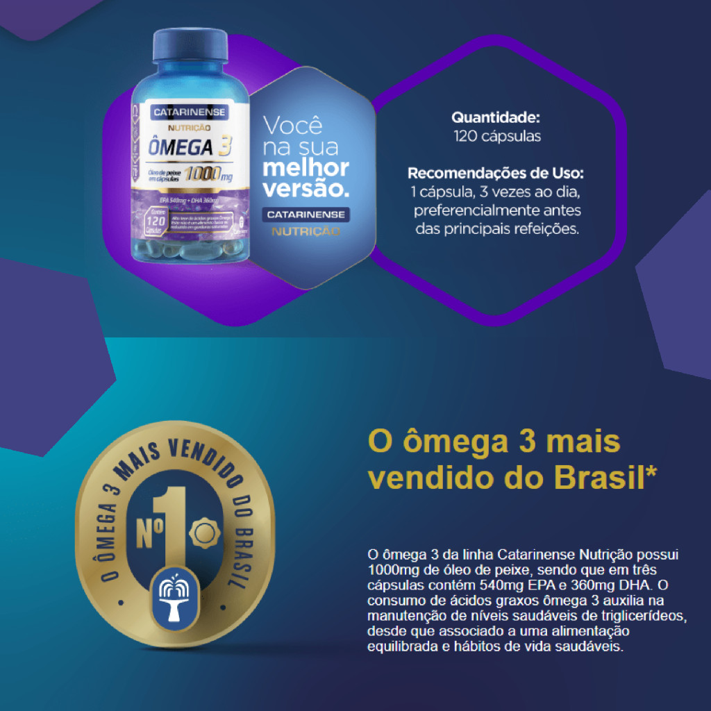 Nutrição Ômega 3 Óleo de Peixe em cápsulas Com 1000mg Catarinense Com 120 Cápsulas