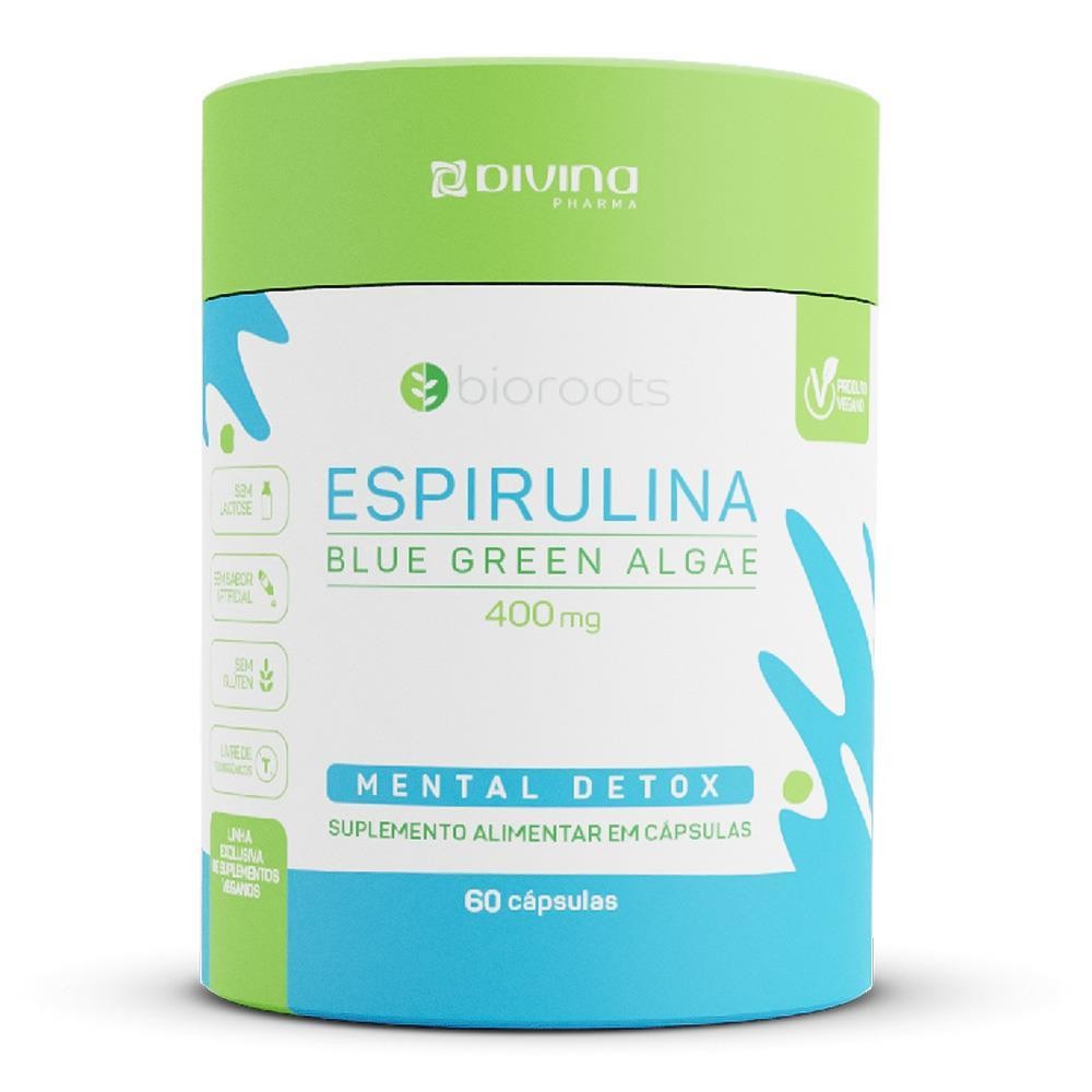 BIOROOTS ESPIRULINA BLUE GREEN ALGAE 400MG COM 60 CÁPSULAS