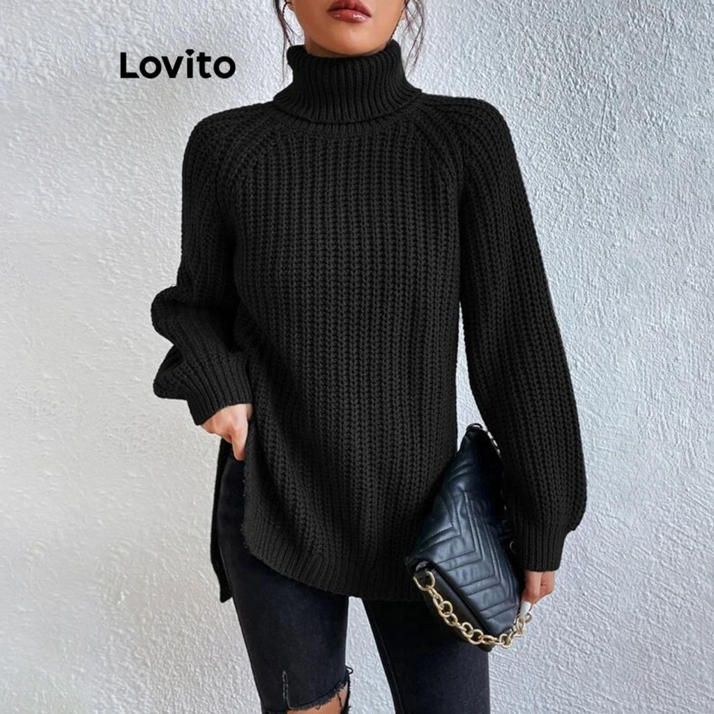 Lovito Suéter Casual Com Frente Dividida Lisa Para Mulheres LNL59023