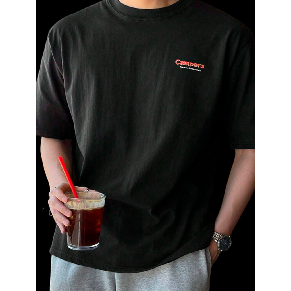 Camiseta Campers Estampada Letras Animadas Acampamento Diario Dia Noite Masculino Barato Confortavel